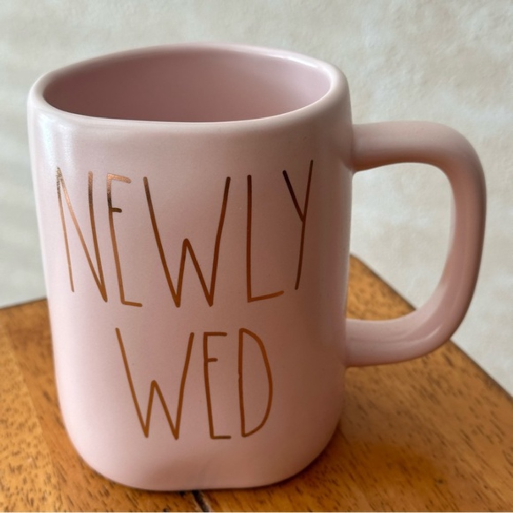 Rae Dunn NEWLY WED Pink with Gold Letters Ceramic Coffee Mug Brand NEW!!